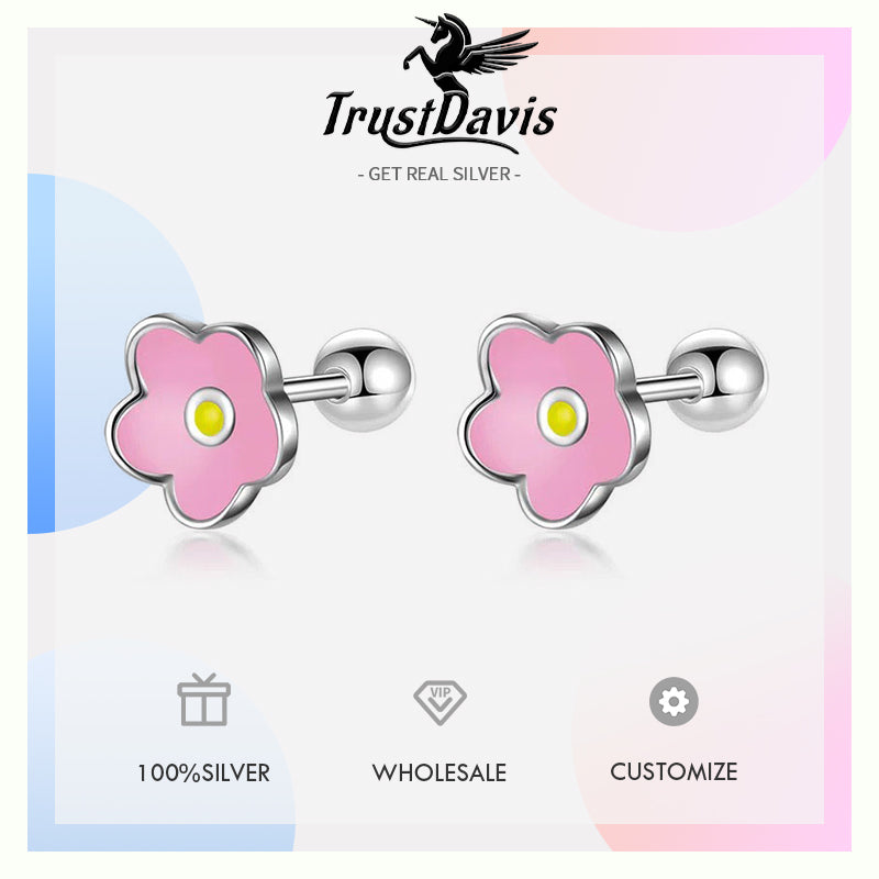 Kids Stud Colour Glaze Flower Screw Stud Earrings DF362