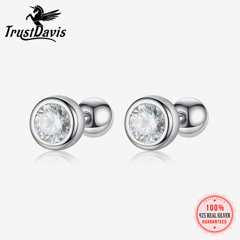 Round 4/5/6mm Shiny CZ Beads Screw Stud Earrings DA2269