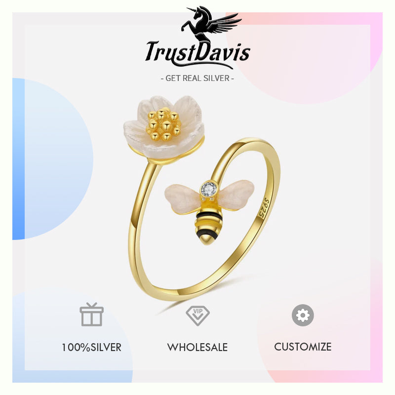 18k Gold Daisy Flower Bees Opening Rings DF070