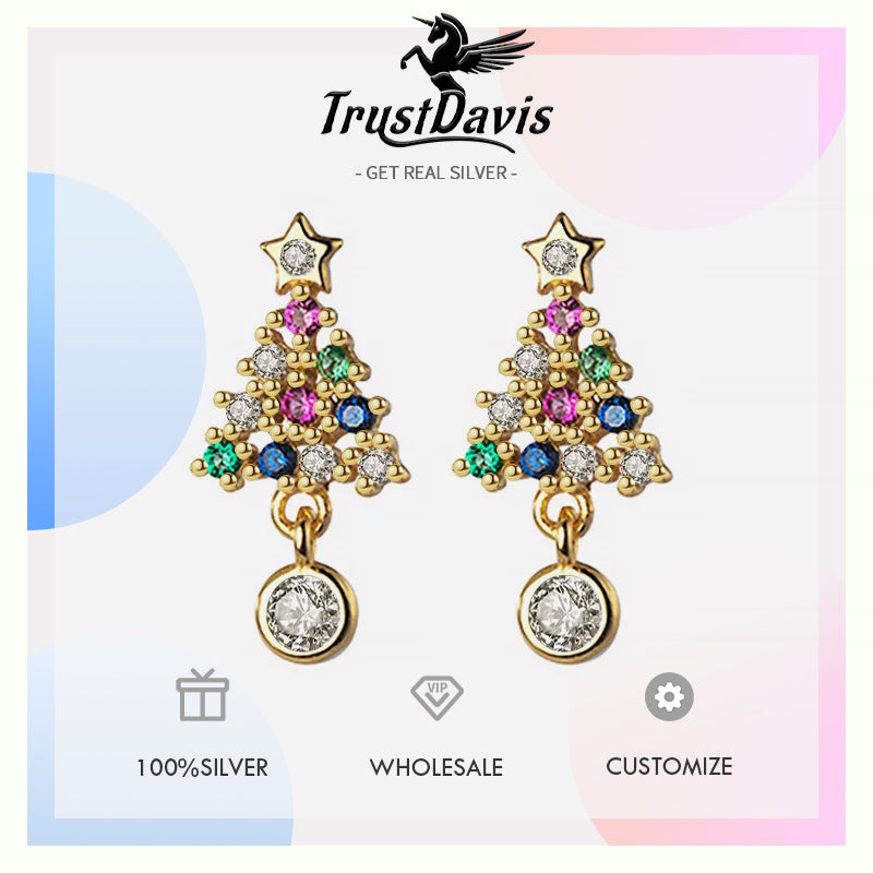 Christmas Tree Color Shiny CZ Stud Earring DA2458