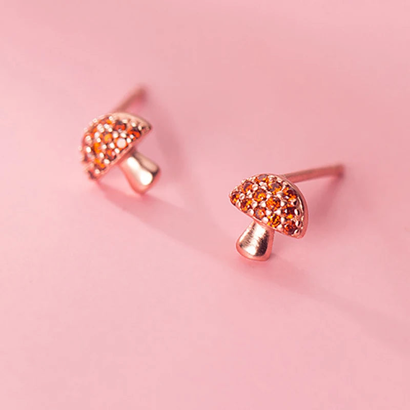 Sweet Cute Rose Mushroom Dazzling CZ Stud Earring DS2589