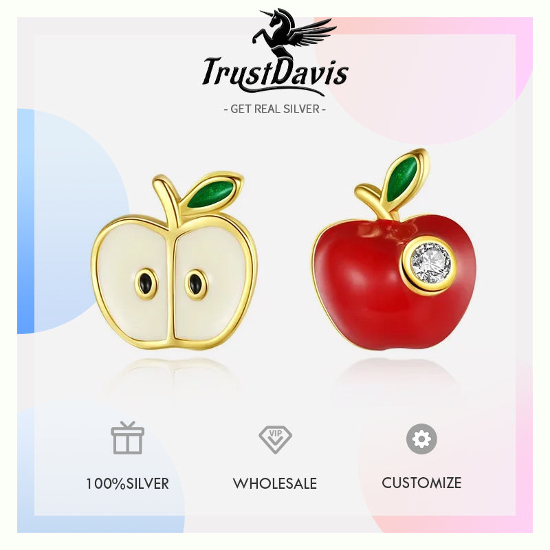 Fashion New Fruit Asymmetric Apple Stud Earring DB114