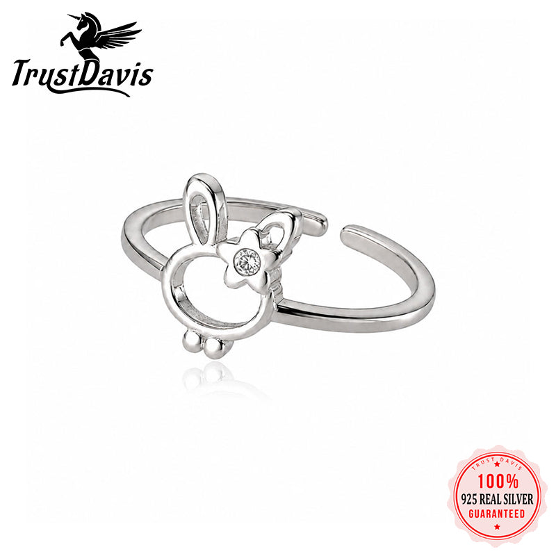 Openwork Rabbit Zircon Silver Ring DS4905