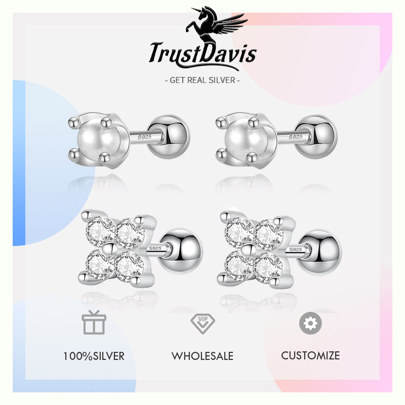 Fashion Sweet Clover Leaves CZ Screw Stud Earrings DA2240