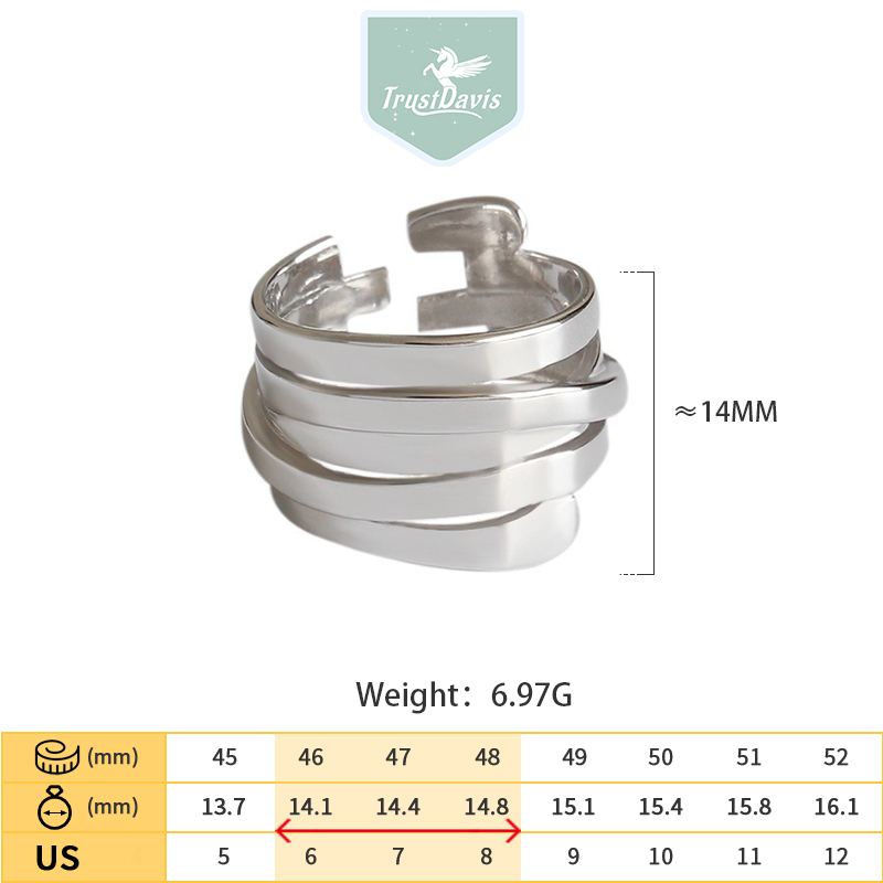 TrustDavis Real 925 Sterling Silver Faishable and Minimalist Multi-layered Wrap Ring for Women Girls Fine Jewelry Gift DS4777