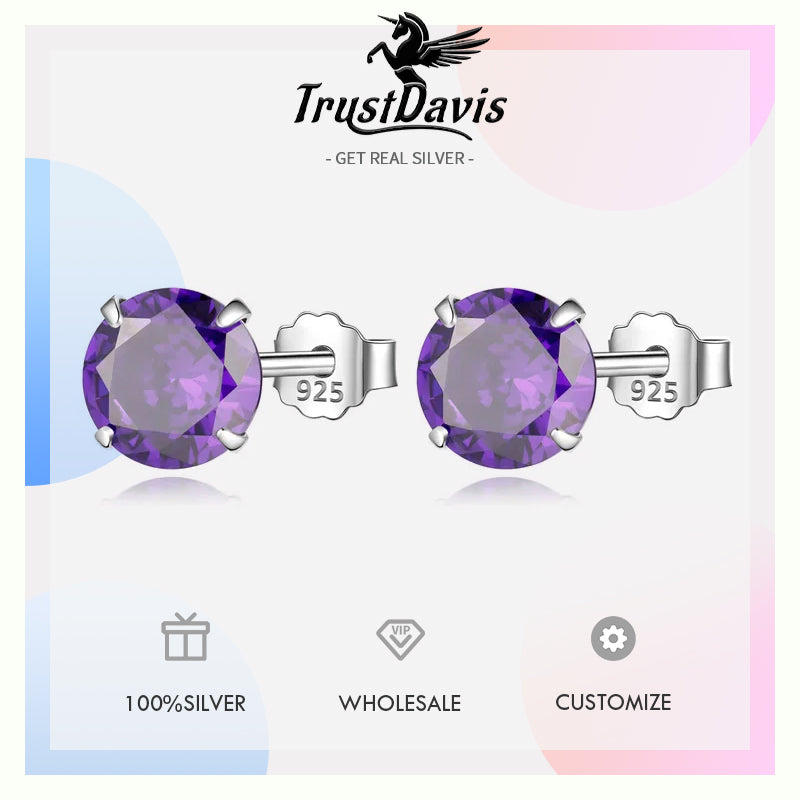 Purple CZ Stone Stud Earrings Small Cute Gift DS910