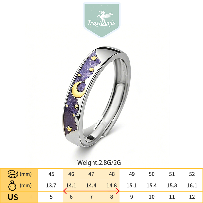 TrustDavis S925 Solid Sterling Silver Men's and Women's Sun and Moon Couple Rings for Women Grils Party Jewelry Wholesale DS4774