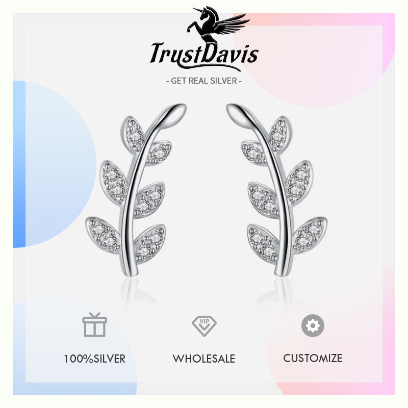 Leaves Leaf Shiny CZ Stud Earrings DS725