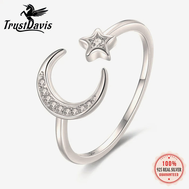 Fashion Jewelry Moon Star CZ Cocktail Opening Ring Sizable DA27