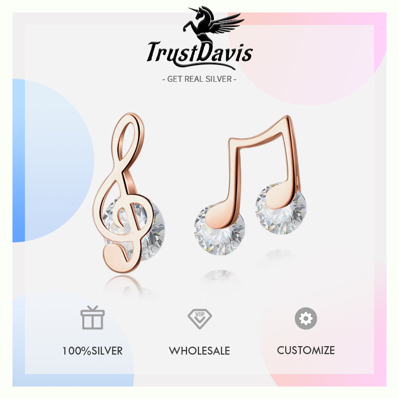 Sweet Asymmetric Music Notes CZ Stud Earrings DA1256