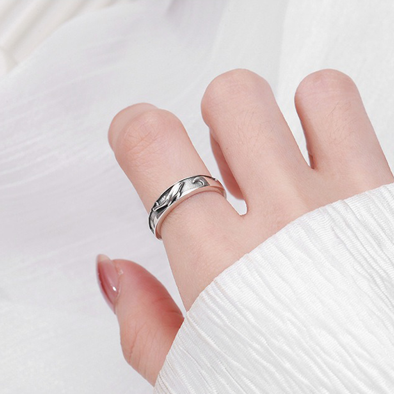 TrustDavis Real 925 Sterling Silver Fresh and Natural Style Whale and Deer Couple Rings with Open Top for Women/Men Girls Fine Jewelry Gift DS4781