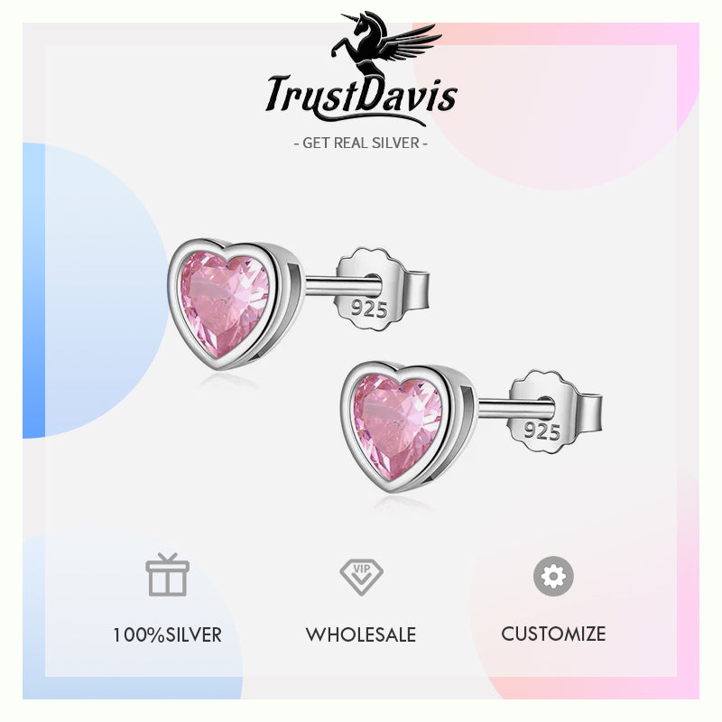 Romantic Love Heart Shiny CZ Stud Earrings DS3537