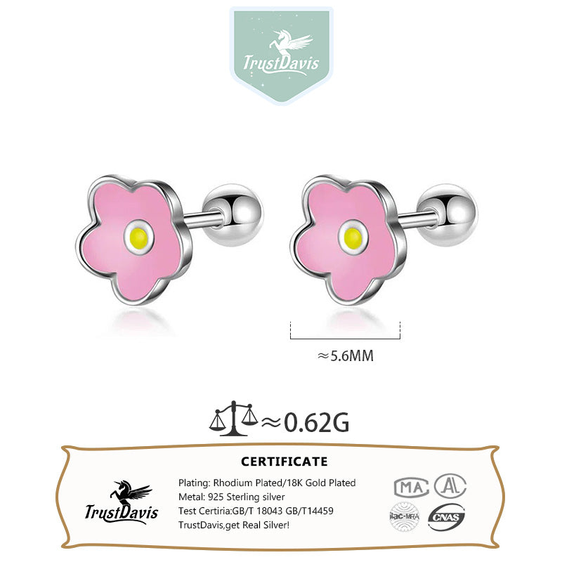 Kids Stud Colour Glaze Flower Screw Stud Earrings DF362