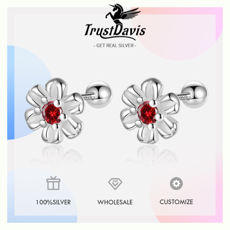 Fashion Flower Zircon Screw Stud Earrings DF2101