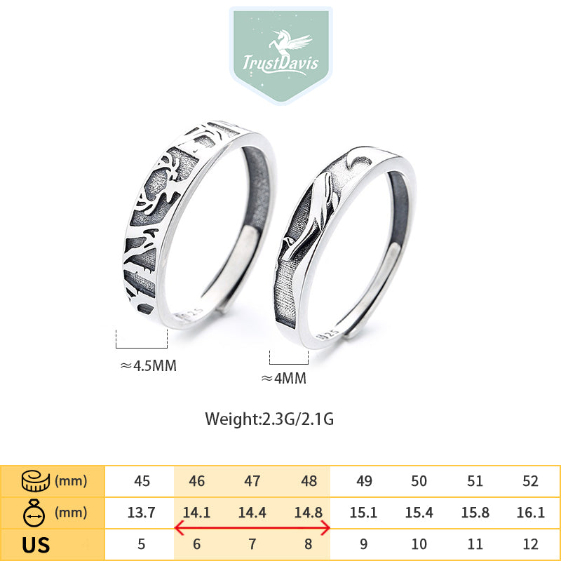 TrustDavis Real 925 Sterling Silver Fresh and Natural Style Whale and Deer Couple Rings with Open Top for Women/Men Girls Fine Jewelry Gift DS4781