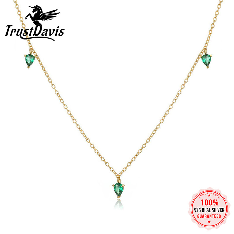 Leaf-shaped Emerald Zircon Stacked Necklace DS4897