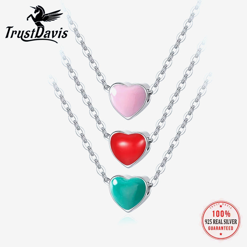 Minimalist Sweet Color Heart Pendant Short Necklace DS2105