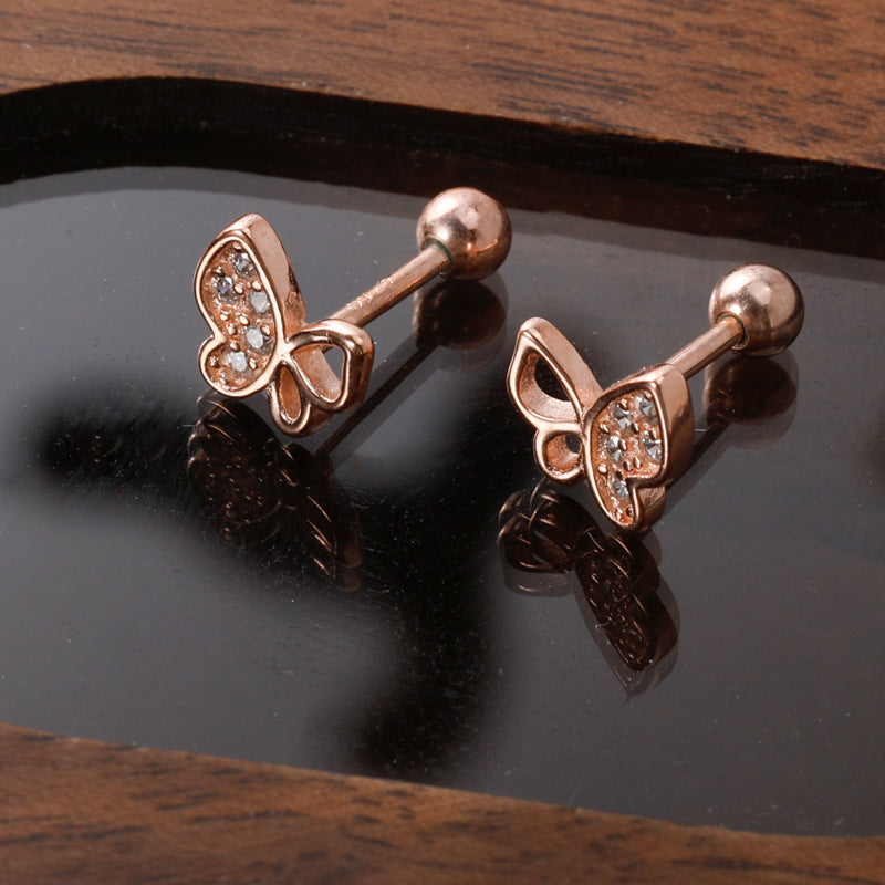 Fashion Sweet Insect Butterfly CZ Screw Stud Earrings DA2519