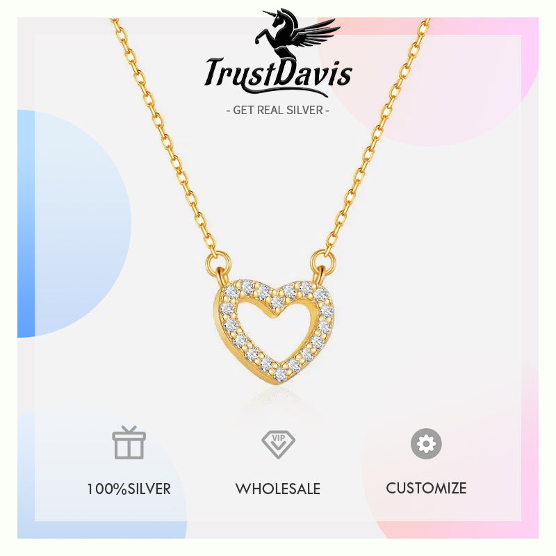 Sweet Romantic Heart Shiny CZ Pendant Short Necklace DD1109