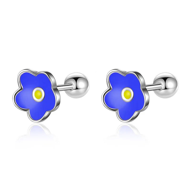 Kids Stud Colour Glaze Flower Screw Stud Earrings DF362