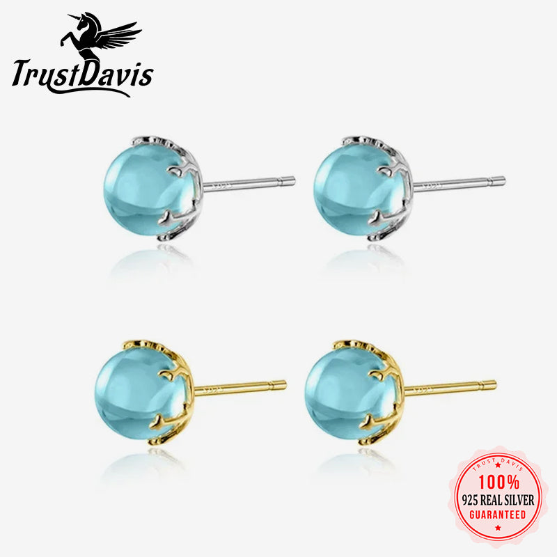 Fashion Round Blue Crystal Stud Earrings DA2973