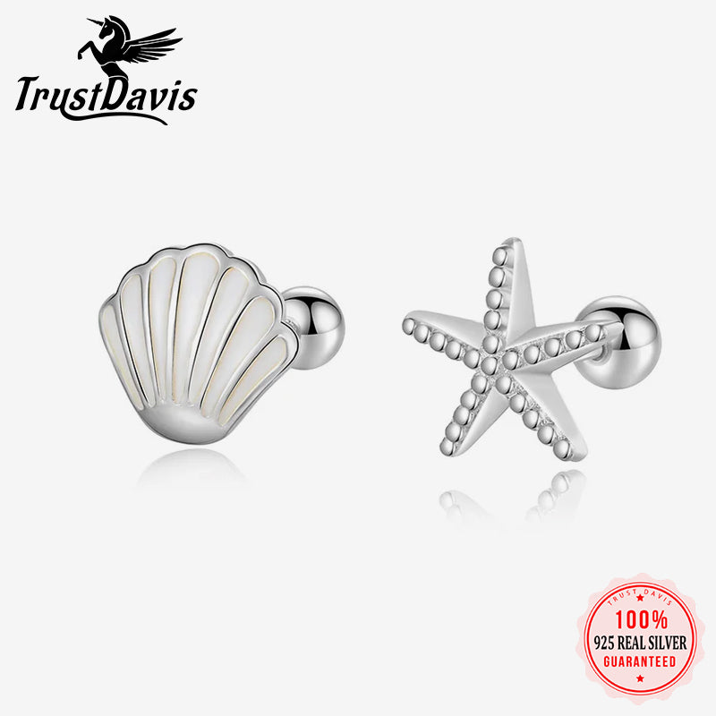 Sweet Asymmetric Starfish Shells Screw Stud Earring DA2157