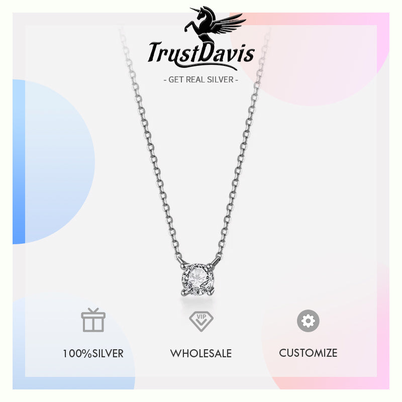 Sweet Geometric Square CZ Pendant Clavicle Necklace DA1991