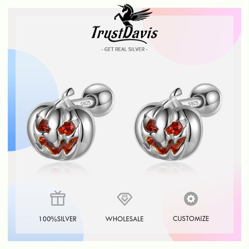 Kids Halloween Pumpkin CZ Screw Stud Earrings DF2009