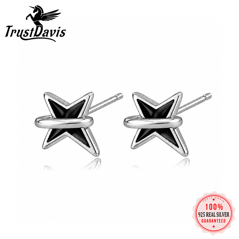 Fashion and Minimalist Black Four-pointed Star Stud Earrings DS4936