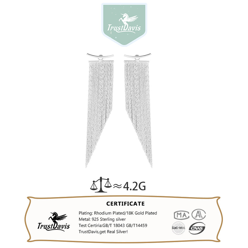 TrustDavis 925 Sterling Silver Women's High-end Waterfall Tassel Earrings for Women Girls Jewelry Gift DS4796
