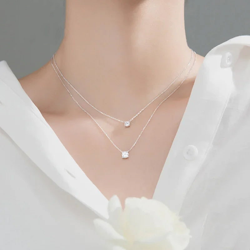 Sweet Geometric Square CZ Pendant Clavicle Necklace DA1991