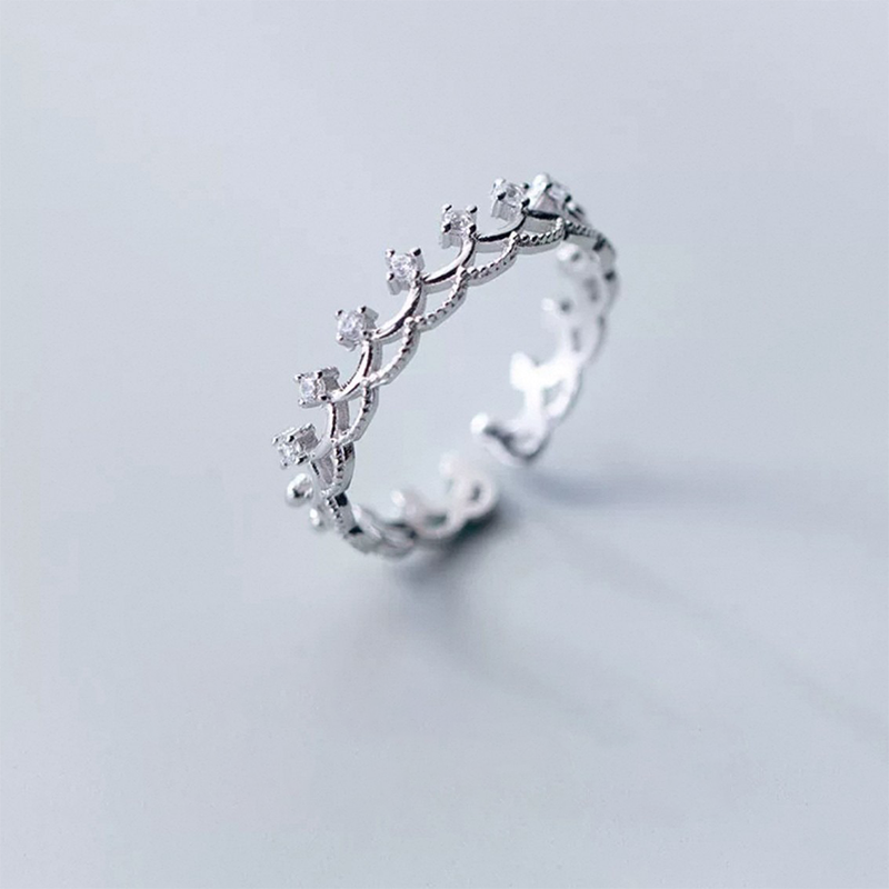TrustDavis 925 Sterling Silver Fashionable and Luxurious Crown Open Ring for Women Girls Jewelry Gift DS4795