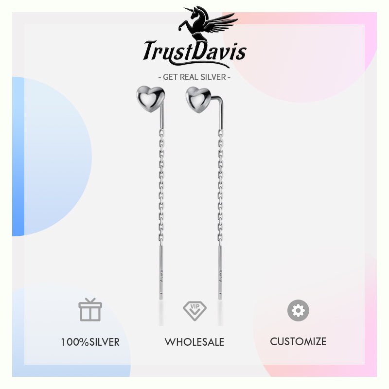 Smooth Surface Heart Linked 6.5cm Ear Line Earring DA1124