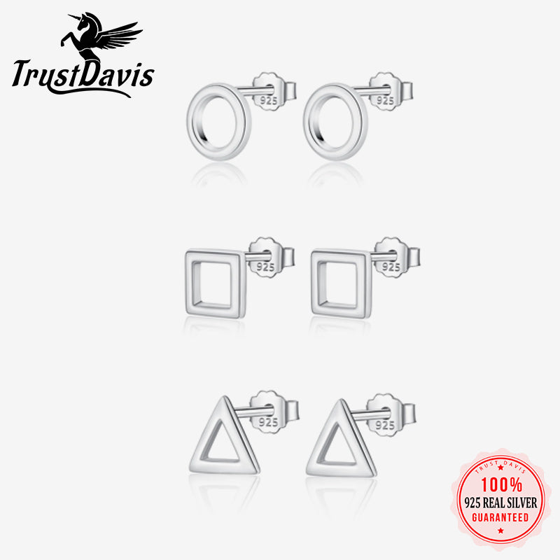 Fashion Cute Tiny Round Square Triangle Stud Earrings DS46