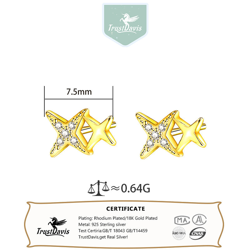 Fashionable Simple Double Star Stud Earrings for Women Girls Jewelry Gift DS4320