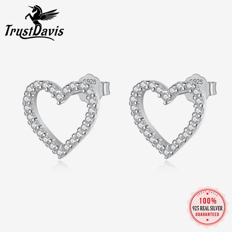 Dazzling Love Heart CZ Stud Earrings F180