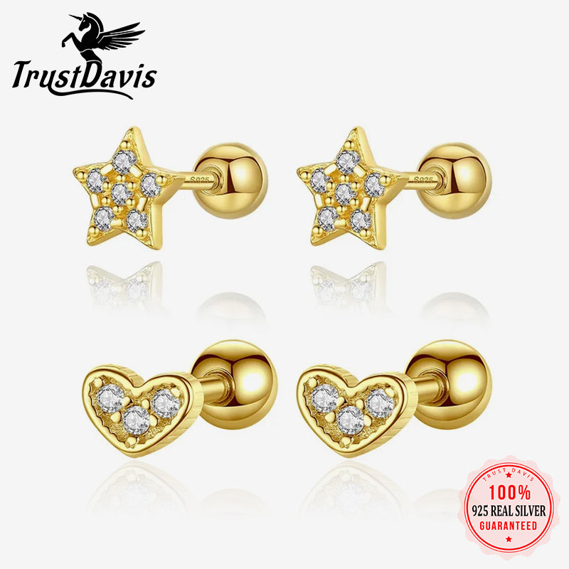 Fashion Sweet Romantic Heart CZ Bead Screw Stud Earrings DA2508