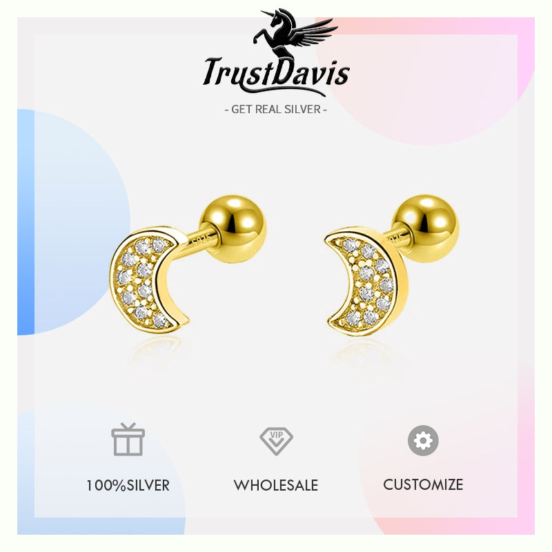 Moon CZ Bead Screw Stud Earrings DA2865