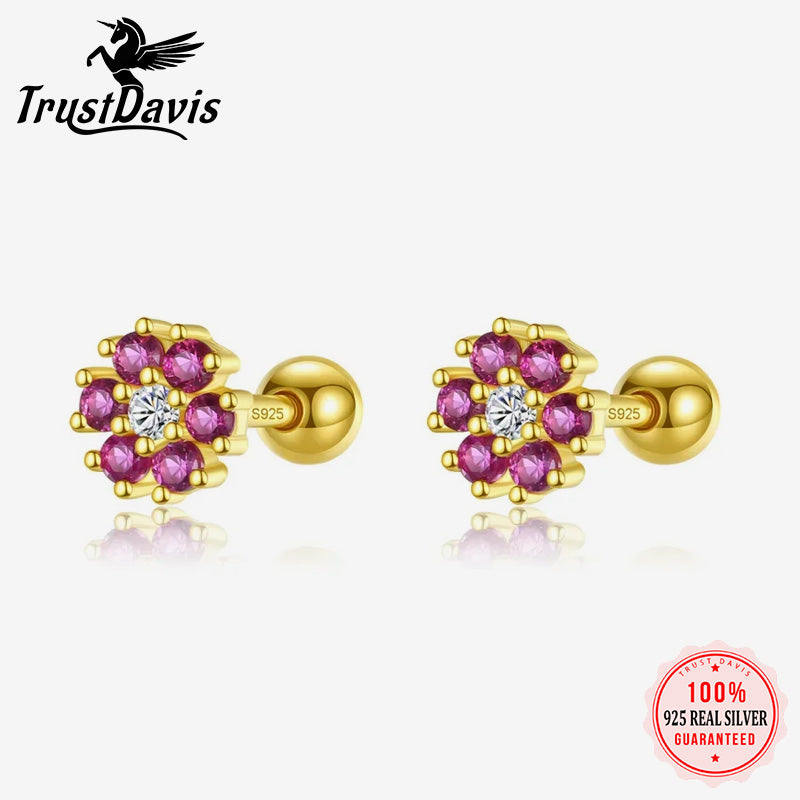 Sweet Flower Color Cz Screw Ear Stud DF153