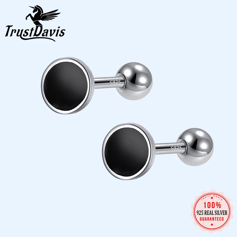 Black Glaze Round Stud Earring DB190