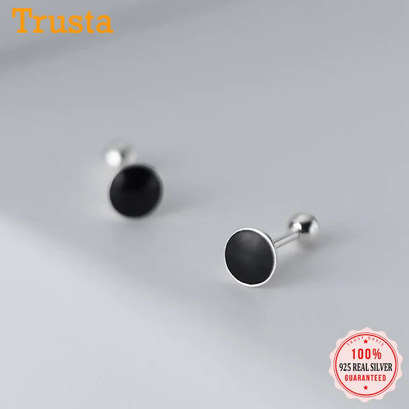 Black Glaze Round Stud Earring DB190
