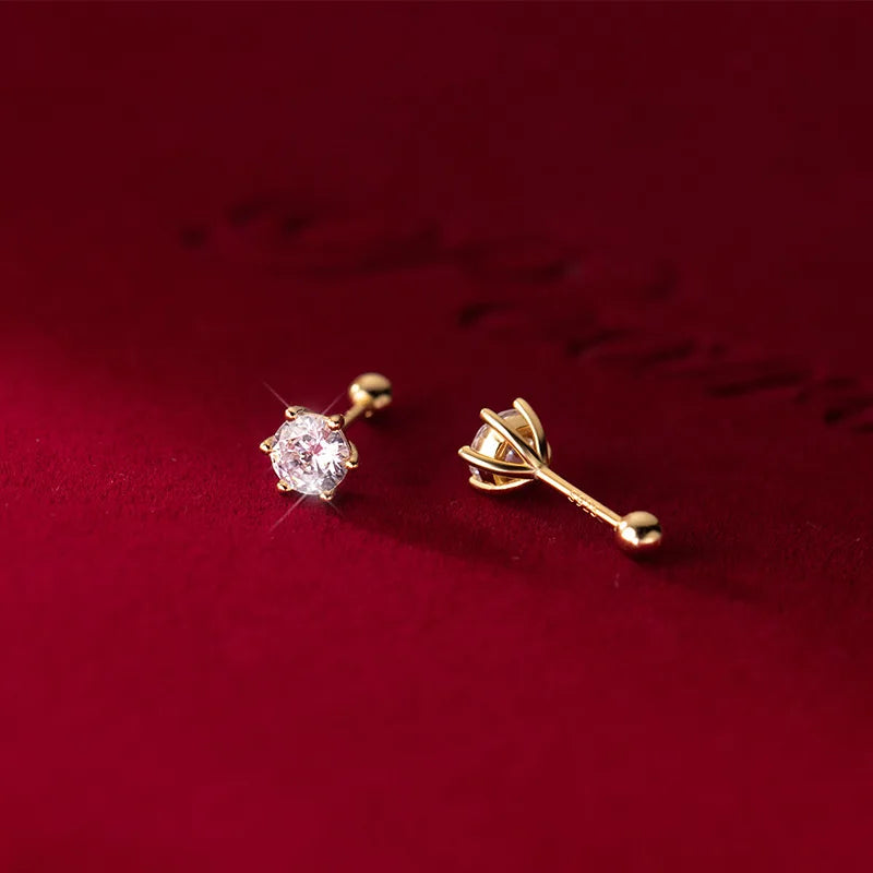 Fashion Gold Six Claw 3/4/5mm CZ Screw Stud Earrings DA2712