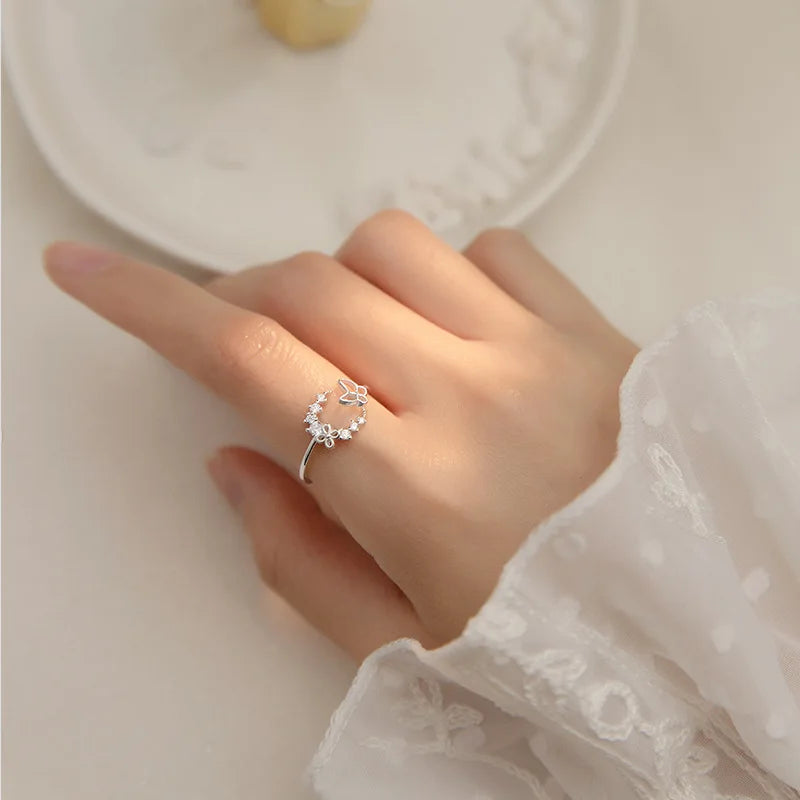 Fashion Jewelry Moon Star CZ Cocktail Opening Ring Sizable DA27