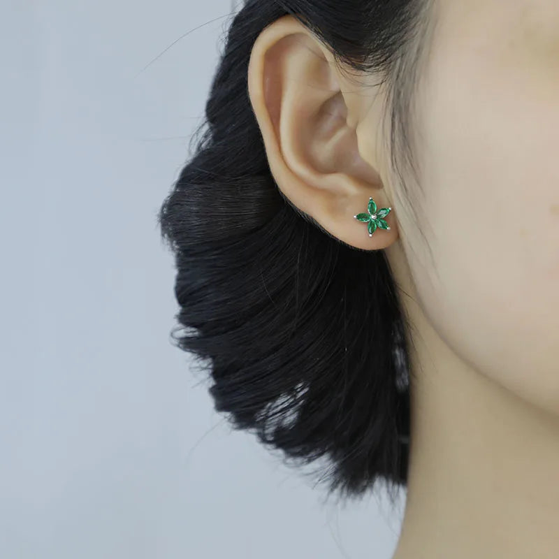 Blue Green Purple CZ Flower Stud Earrings  DS1255