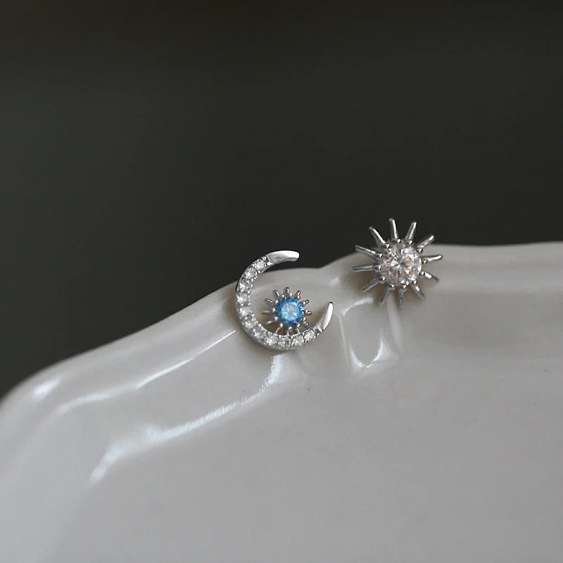 Sweet Asymmetry Twinkling CZ Moon Star Stud Earring DA2141
