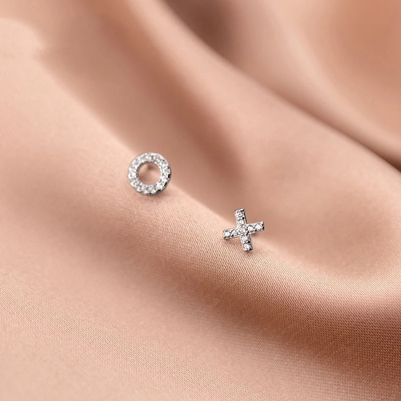 Fashion Tiny Asymmetric X O Dazzling CZ Charm Stud Earrings DA2116