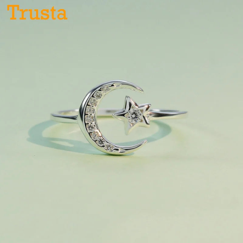 Fashion Jewelry Moon Star CZ Cocktail Opening Ring Sizable DA27