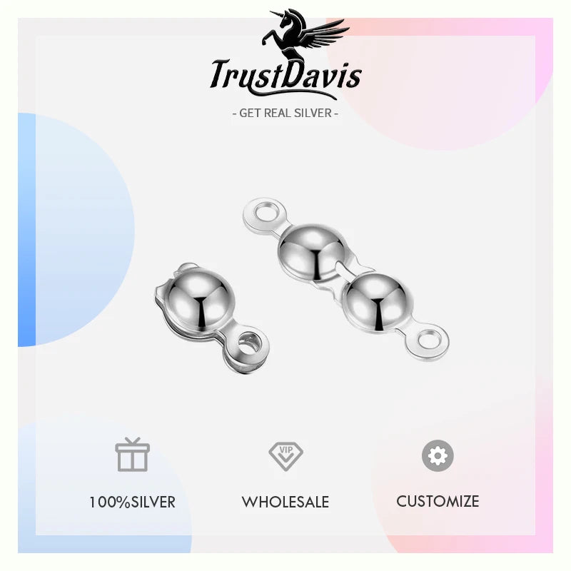 TrustDavis Real 925 Sterling Silver DIYJewelry Accessories Double Chuck Ant Clasp Threading Hand String End Buckle DZ761