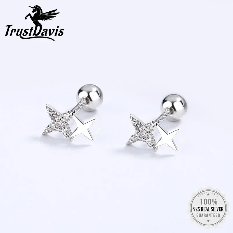 Star Shiny CZ Screw Stud Earrings DG0018