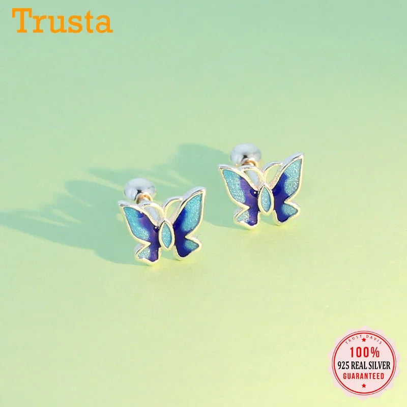 Blue Butterfly Screw Stud Earrings DB381